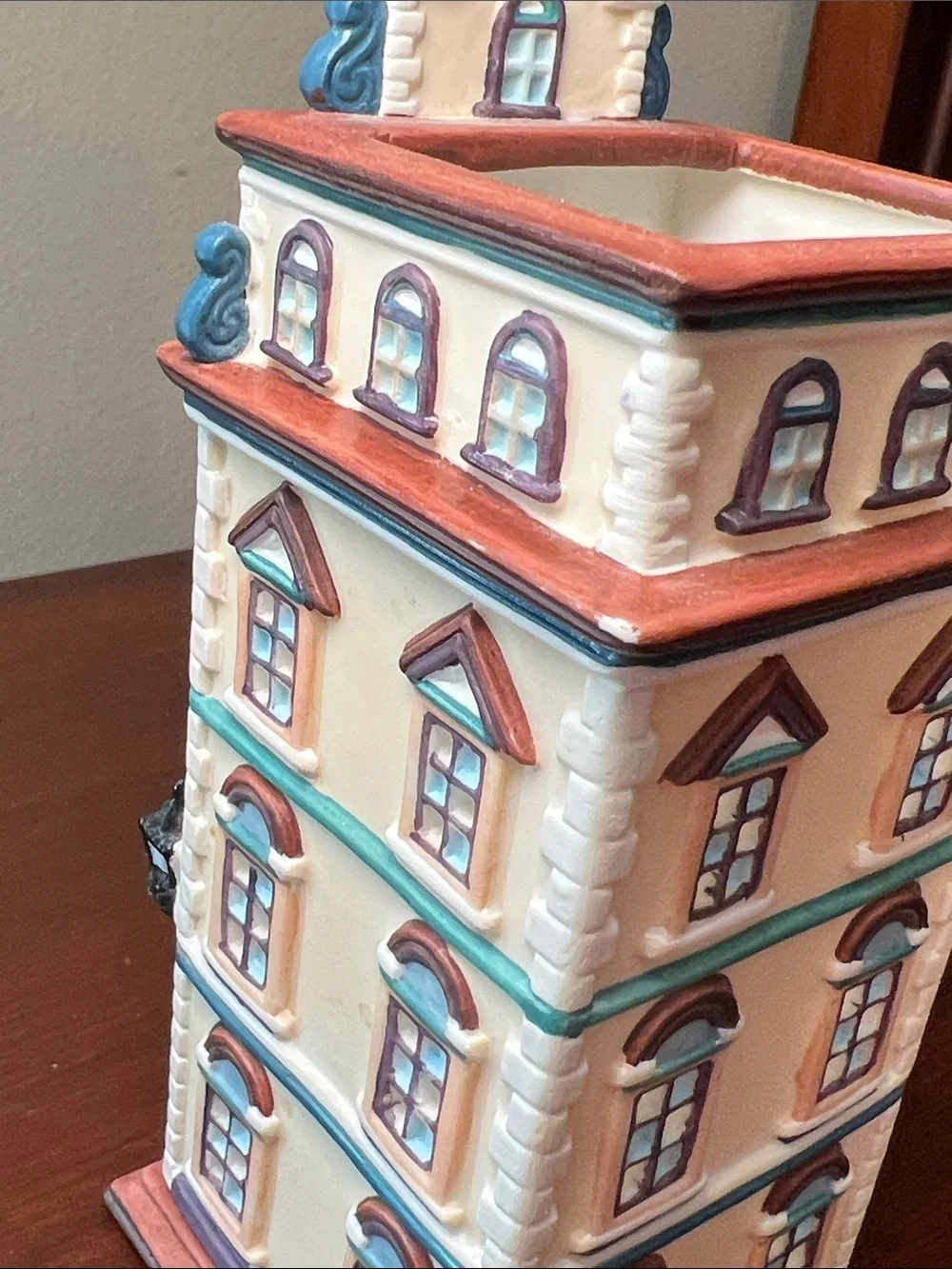 Vintage Cafe Prague House Shaped Tealight Candle Holder Hand Painted